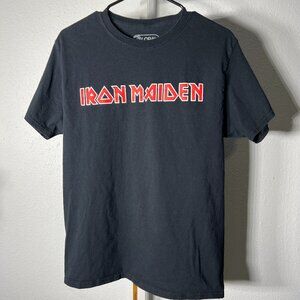 Iron Maiden Black w Group Name Text 100% Cotton Tee T-Shirt SZ Med